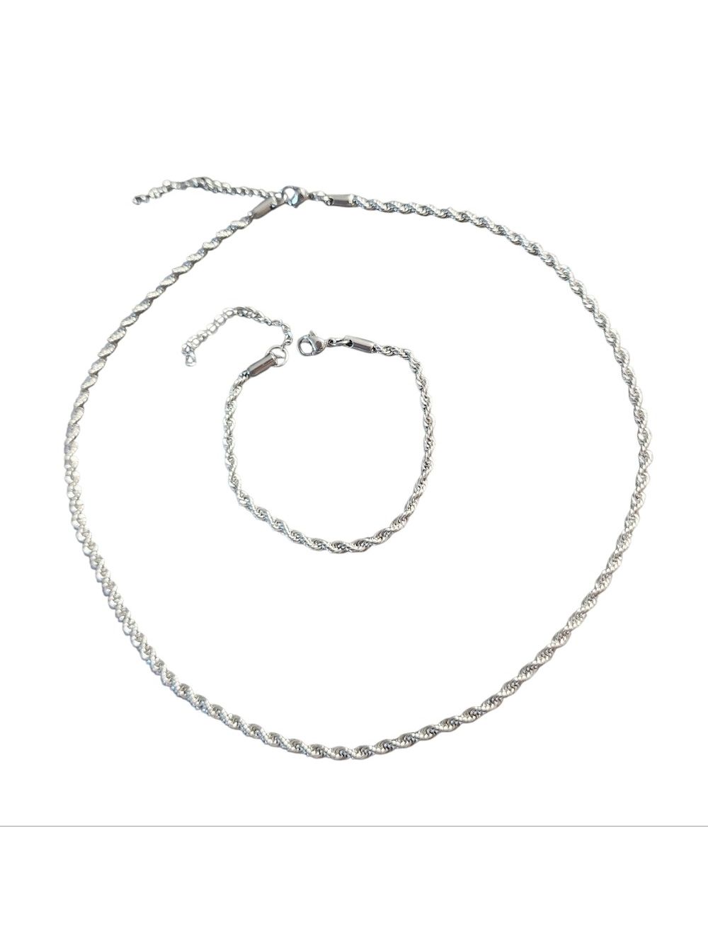 Stainless Steel Twisted Rope Necklace And Bracelet Set